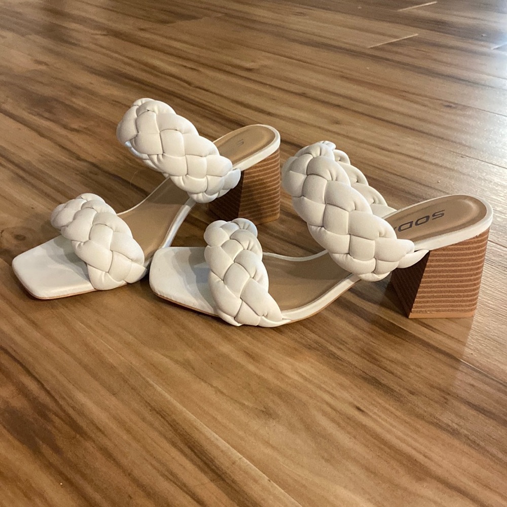 White Braided Strap Heels